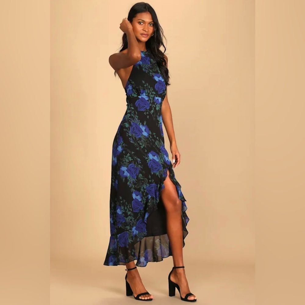 NWT Lulus Elegant Entrance Black Floral Print Dress Sz Sm